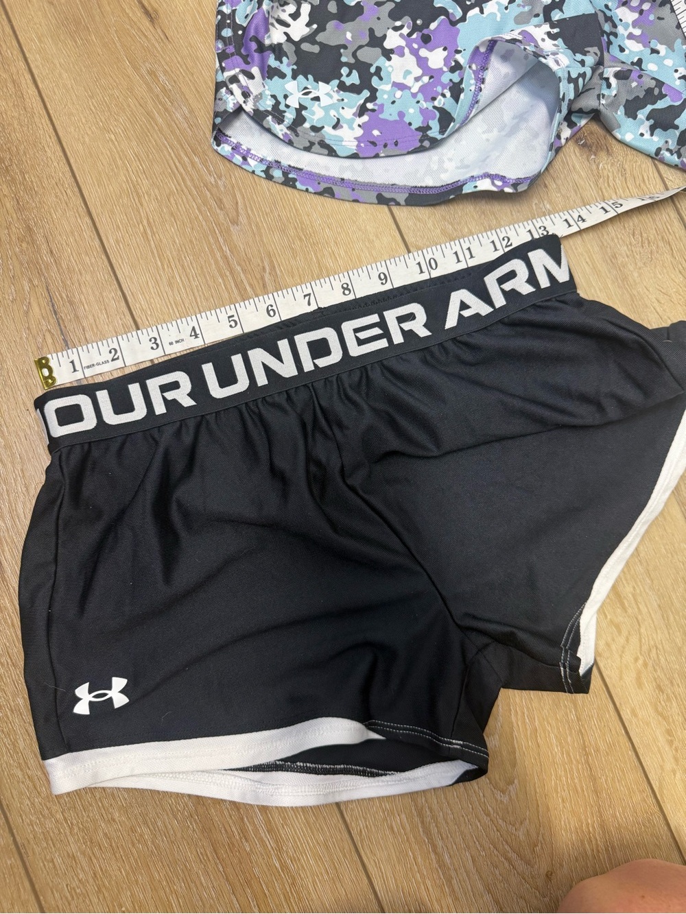 Under Armour Purple, Teal & Black Camo + Black Athletic Shorts 2 Pair Girls L - Picture 10 of 10